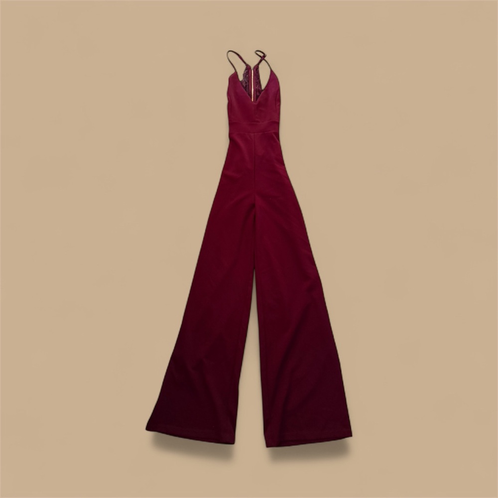 Burgundy Wide-Leg Halter Jumpsuit